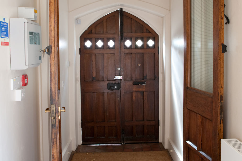 The old style wooden front door at Hefernan House